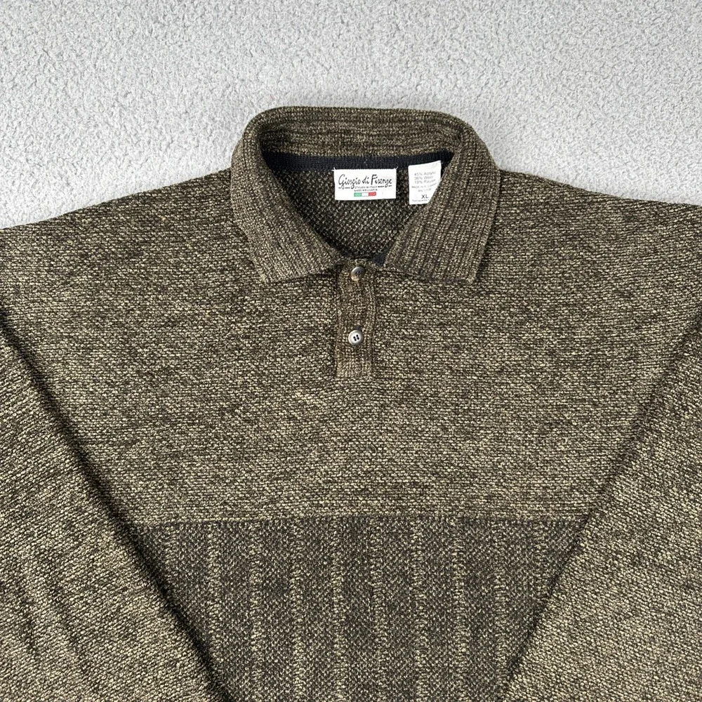 Giorgio di Firenze 1/4 Button Sweater Men XL Brown Acrylic Wool Blend Knit Italy